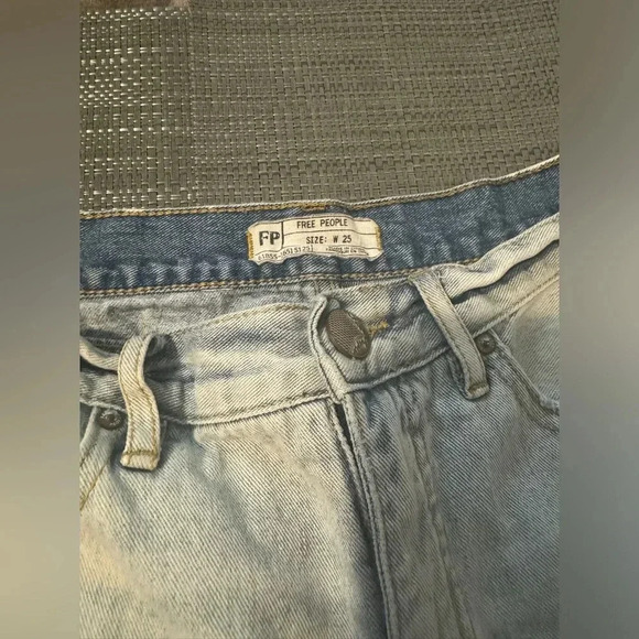 Free People Light Wash Denim Lace Edge Shorts - Picture 3 of 6